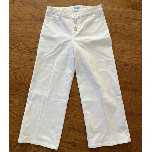 J. McLaughlin Loris White Open Button Fly Wide Leg Cropped Denim Jeans Size 2 - Picture 2 of 7